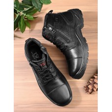 TSF Genuine Leather Zip Police Boots For Men (9405-BLK)