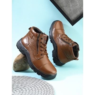 TSF Genuine Leather Zip Police Boots For Men (9405-TAN)